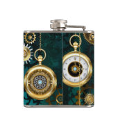スチームパンクジュエリーウォッチを緑の背景 フラスク (裏面)