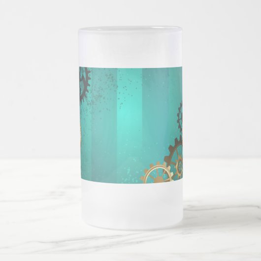 スチームパンクジュエリーウォッチを緑の背景 フロストグラスビールジョッキ (中央)