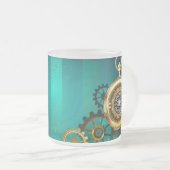 スチームパンクジュエリーウォッチを緑の背景 フロストグラスマグカップ (正面右)