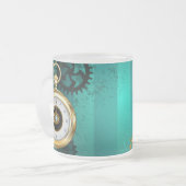 スチームパンクジュエリーウォッチを緑の背景 フロストグラスマグカップ (正面左)