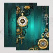 スチームパンクジュエリーウォッチを緑の背景 プログラム (正面/裏面)