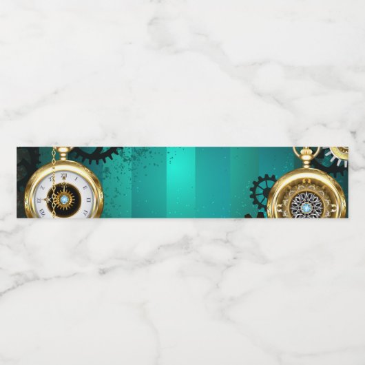 スチームパンクジュエリーウォッチを緑の背景 ペットボトルラベル (シングルラベル)
