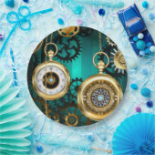 スチームパンクジュエリーウォッチを緑の背景 ペーパープレート (パーティー)