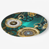 スチームパンクジュエリーウォッチを緑の背景 ペーパープレート (アングル)