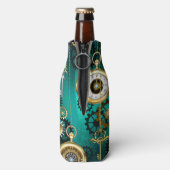 スチームパンクジュエリーウォッチを緑の背景 ボトルクーラー (ボトル裏面)