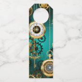 スチームパンクジュエリーウォッチを緑の背景 ボトルネックタグ (裏面)