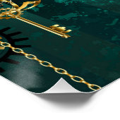 スチームパンクジュエリーウォッチを緑の背景 ポスター (コーナー)