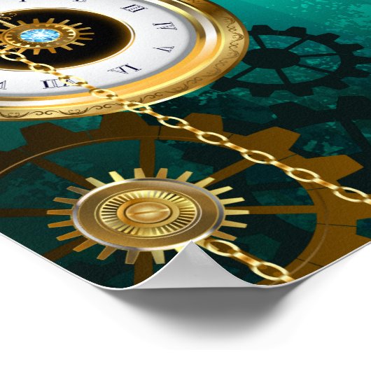 スチームパンクジュエリーウォッチを緑の背景 ポスター (角)