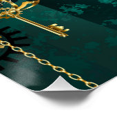 スチームパンクジュエリーウォッチを緑の背景 ポスター (コーナー)