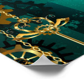 スチームパンクジュエリーウォッチを緑の背景 ポスター (角)