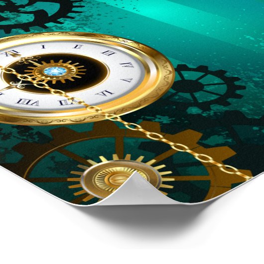 スチームパンクジュエリーウォッチを緑の背景 ポスター (角)