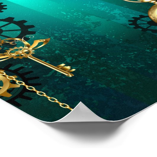 スチームパンクジュエリーウォッチを緑の背景 ポスター (角)