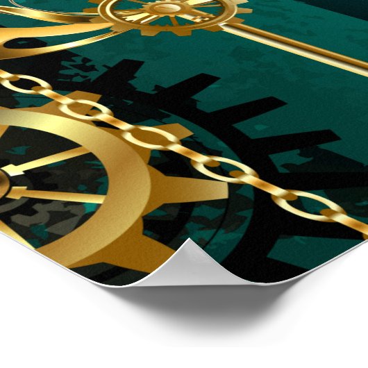 スチームパンクジュエリーウォッチを緑の背景 ポスター (角)