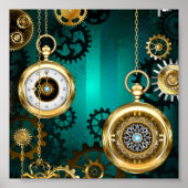スチームパンクジュエリーウォッチを緑の背景 ポスター (正面)