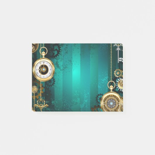 スチームパンクジュエリーウォッチを緑の背景 ポストイット (正面)