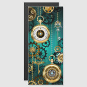 スチームパンクジュエリーウォッチを緑の背景 マグネット招待状 (正面/裏面)