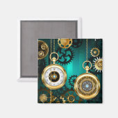スチームパンクジュエリーウォッチを緑の背景 マグネット (正面/裏面)