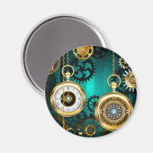 スチームパンクジュエリーウォッチを緑の背景 マグネット (正面/裏面)