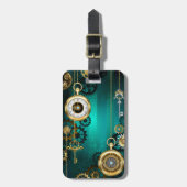 スチームパンクジュエリーウォッチを緑の背景 ラゲッジタグ (正面縦)