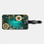 スチームパンクジュエリーウォッチを緑の背景 ラゲッジタグ (裏面横)