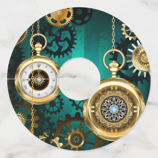 スチームパンクジュエリーウォッチを緑の背景 ワイングラスタグ (正面)