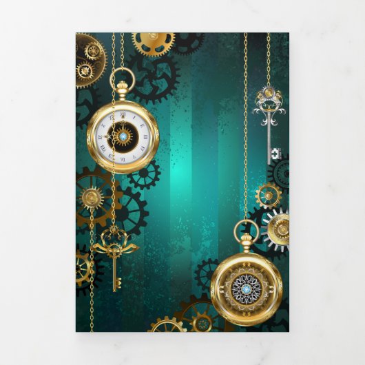 スチームパンクジュエリーウォッチを緑の背景 三つ折りプログラム (カバー)