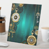 スチームパンクジュエリーウォッチを緑の背景 台座サイン (インサイチュ)