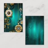 スチームパンクジュエリーウォッチを緑の背景 名刺 (正面/裏面)