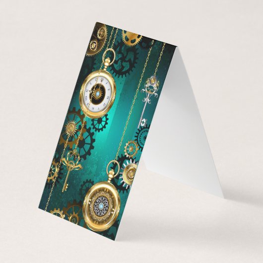 スチームパンクジュエリーウォッチを緑の背景 名刺 (正面)