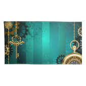 スチームパンクジュエリーウォッチを緑の背景 枕カバー (裏面-右)