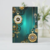 スチームパンクジュエリーウォッチを緑の背景 案内状 (スタンド正面)