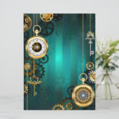 スチームパンクジュエリーウォッチを緑の背景 案内状 (スタンド正面)