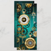 スチームパンクジュエリーウォッチを緑の背景 案内状 (正面/裏面)