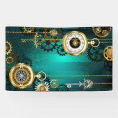 スチームパンクジュエリーウォッチを緑の背景 横断幕 (横)