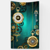 スチームパンクジュエリーウォッチを緑の背景 横断幕 (縦)