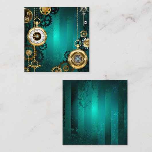 スチームパンクジュエリーウォッチを緑の背景 紹介カード (正面/裏面)