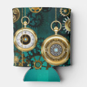 スチームパンクジュエリーウォッチを緑の背景 缶クーラー (裏面)