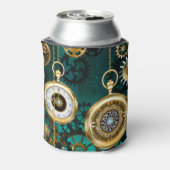 スチームパンクジュエリーウォッチを緑の背景 缶クーラー (缶裏面)