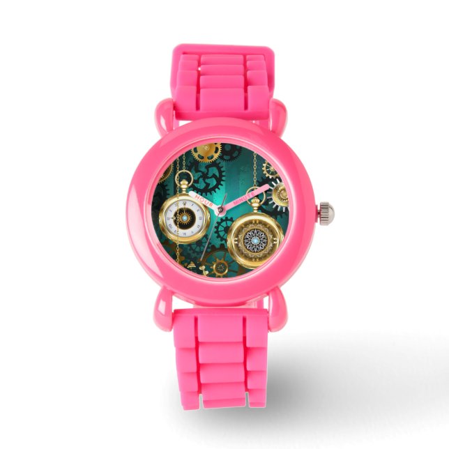 スチームパンクジュエリーウォッチを緑の背景 腕時計 (正面)