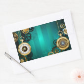 スチームパンクジュエリーウォッチを緑の背景 長方形シール (封筒)