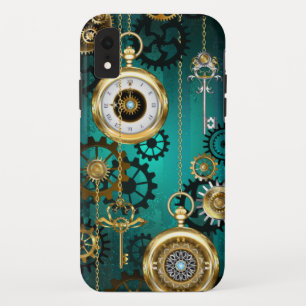 スチームパンクジュエリーウォッチを緑の背景 iPhone XRケース