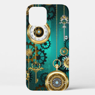 スチームパンクジュエリーウォッチを緑の背景 iPhone 12ケース