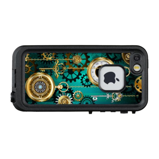 スチームパンクジュエリーウォッチを緑の背景 LifeProof iPhoneケース (裏面横)