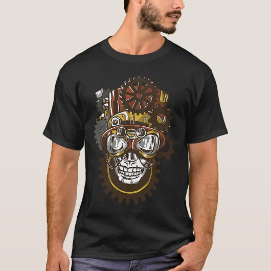 スチームパンクスカル風変わり奇妙なおもしろいダーク Tシャツ (正面)