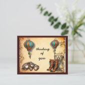 スチームパンクスタイドブーツ、ゴーグルホットエアバルーン ポストカード (スタンド正面)