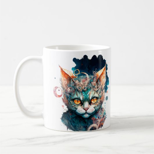 スチームパンクスタイルの水彩猫 コーヒーマグカップ (左)