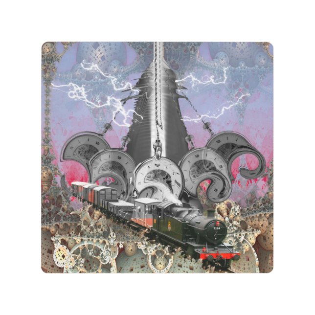 スチームパンクタイムマシンメタルウォールアート メタルプリント (正面)