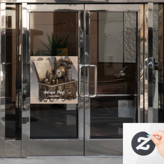 スチームパンクタイムマシン – ヴィンテージ宝箱 ウィンドウサイン (オフィスドア)