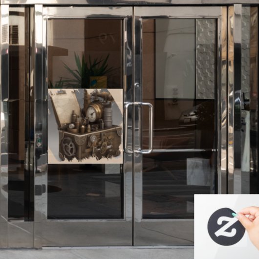 スチームパンクタイムマシン – ヴィンテージ宝箱 ウィンドウサイン (オフィスドア)