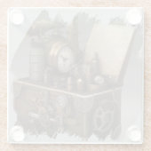 スチームパンクタイムマシン – ヴィンテージ宝箱 ガラスコースター (裏面)